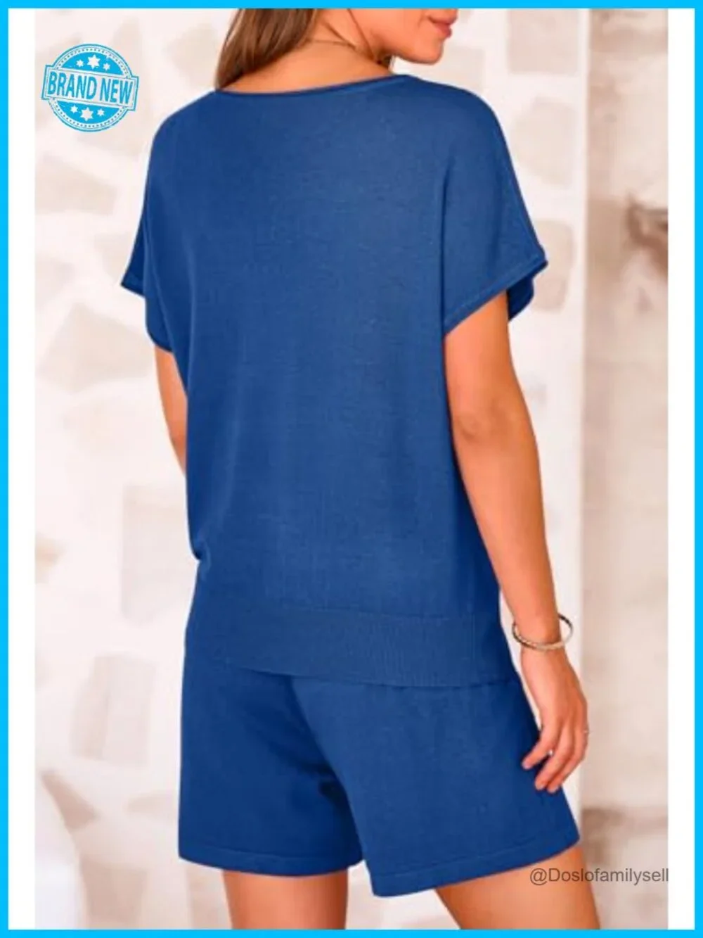 Two Piece Lounge Set with Shorts and Short Sleeve Top Knitted Matching Travel
